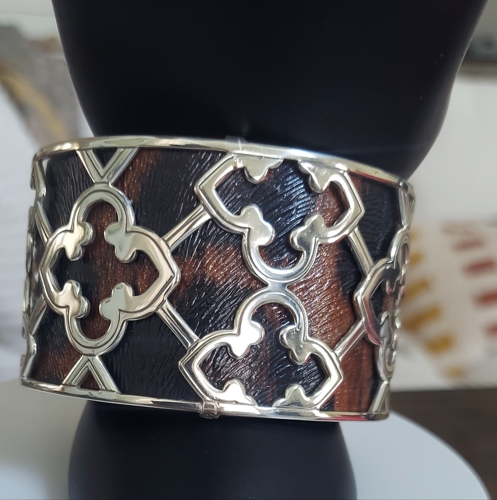 Brighron Silver and Brown Geometric Cuff Bracelet